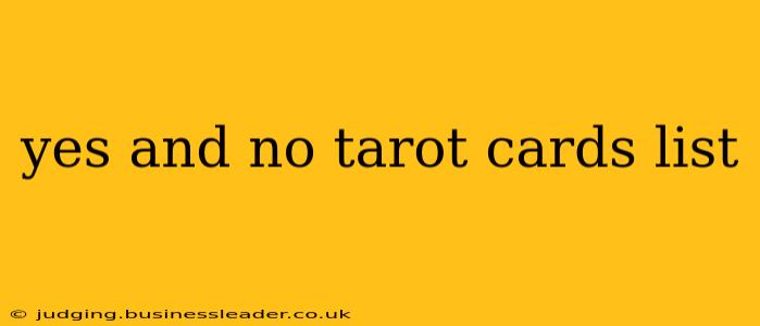 yes and no tarot cards list